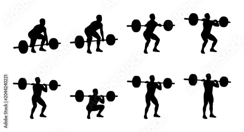 Photos Weightlifting Exercise Silhouettes, Barbell Training Sequence, Strength Workout