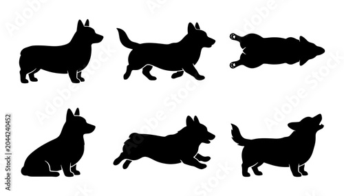 Obraz na płótnie Corgi Dog Silhouettes Collection: Playful Poses, Walking, Sitting, Running, and