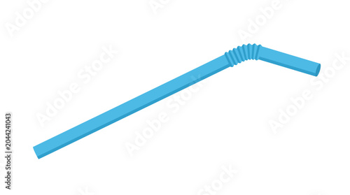 A blue plastic drinking straw with a corrugated section lies on a surface.