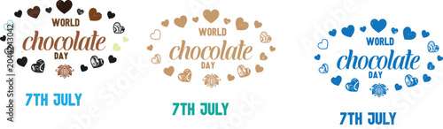 Foto World Chocolate Day vector typography logo set with decorative hearts and cacao