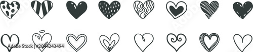 Konstfotografi Heart icon collection with decorative love symbols, outline shapes and romantic patterns