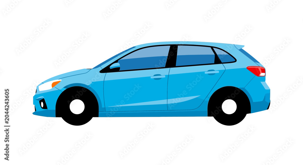 Fototapeta premium Blue Hatchback Car Isolated on White Background, Modern Vehicle Side View