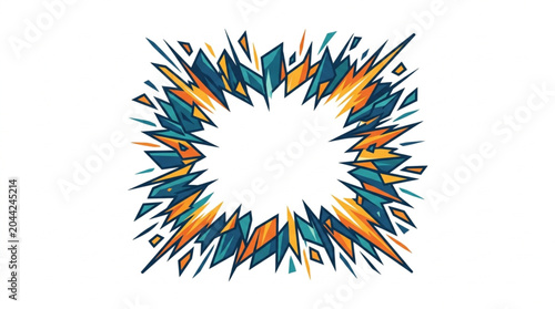 Tableau sur toile Abstract burst of geometric shapes and colors radiating outwards.