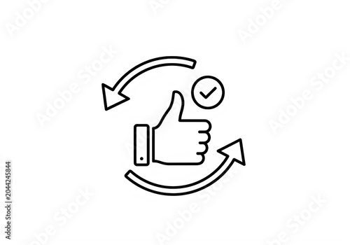 Positive approval process with thumbs up and checkmark icon isolated on transparent background