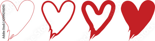 Tableau sur toile Red heart doodle collection with hand drawn love symbols and romantic sketch shapes
