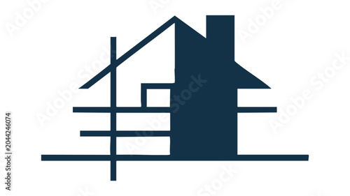 House Icon with Blue Roof and Road Cross Symbol on Eps Background, Building Design Logo Illustration