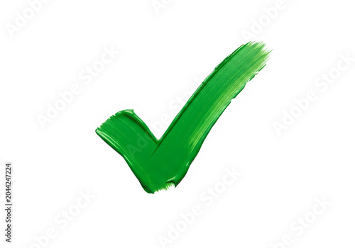 Green checkmark icon with brush stroke effect isolated on transparent background