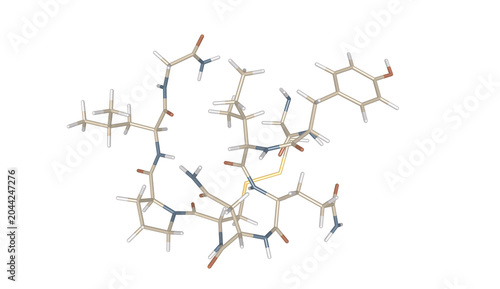 Bild auf Leinwand Oxytocin Hormone 3D Stick Model Molecular Chemical Structure Visualization for M