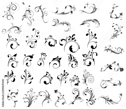 Elegant Decorative Floral Swirl Flourish Ornament Vector Collection Set