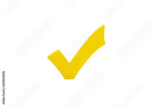 Yellow checkmark icon with simple tick mark design isolated on transparent background