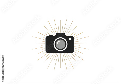 Vintage camera with starburst light effect in minimalist style isolated on transparent background