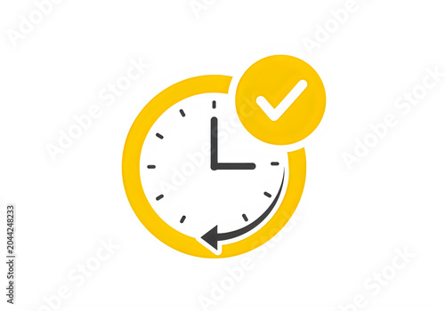 Clock icon with checkmark and circular arrow animation isolated on transparent background