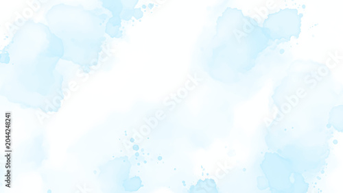 Tableau sur toile Soft light blue watercolor abstract background with fluid blotches and splashes,
