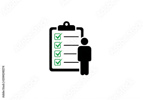 Person checking off tasks on clipboard with green checkmarks isolated on transparent background