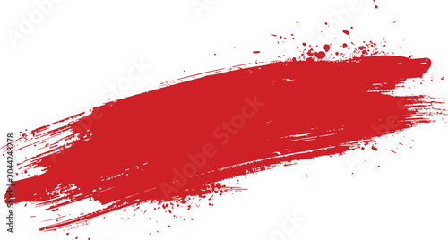 Red grunge brush stroke with distressed paint texture and bold artistic swash effect. Creative abstract design element for branding, advertising and social media layouts. High quality vector graphic 