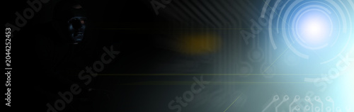 A man in a mask prints on the keyboard in the dark