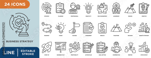 Cuadro en lienzo Business strategy line icon set with editable stroke for  planning, professional