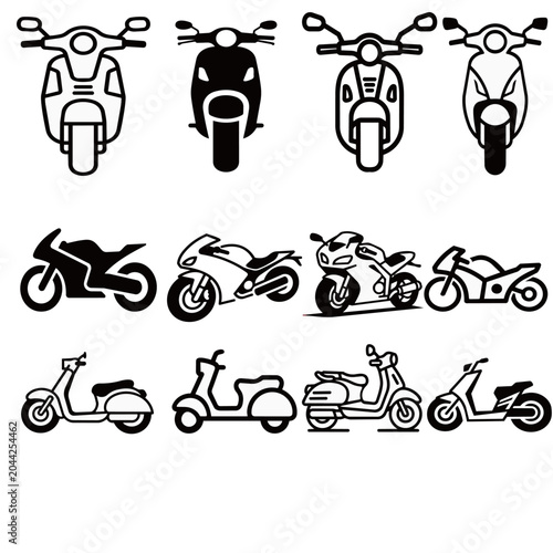 バイクとスクーターのアイコン集　透過背景