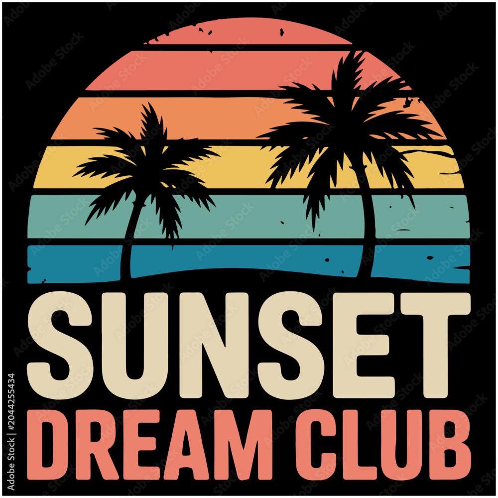Obraz premium Vintage Sunset Dream Club Tropical Beach Paradise Graphic Design