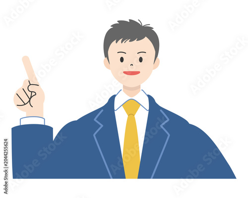笑顔で人差し指を立て指差しポーズをする制服姿の男子高校生の上半身イラスト3