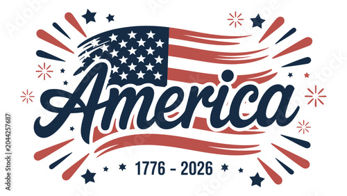 Vibrant america graphic with flag fireworks and patriotic text 1776 2026