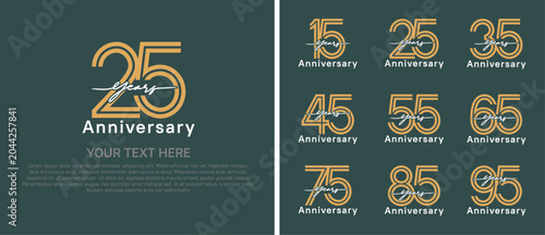 anniversary logo set with handwriting. brown and white color on green background for celebration moment