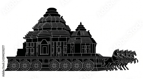 Konark Sun Temple silhouette, ancient stone chariot architecture in Odisha India, historic Hindu temple landmark symbolizing Surya’s divine power and cultural heritage