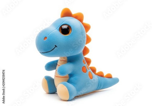 A Blue and Orange Plush Dinosaur Toy Sitting on a White Background