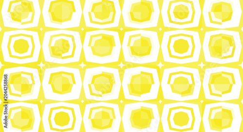 Canvastavla Bright yellow geometric pattern background, abstract tessellation of polygonal shapes, modern symmetrical design, repeating sunburst motif, cheerful digital art, decorative wallpaper