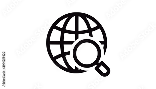 Global Search Icon: Magnifying Glass Over Earth Globe Outline
