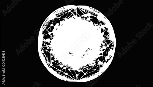 Abstract Network Sphere Connected Dots Geometric Design on Black Background