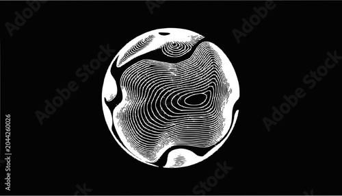 Abstract Waveform Sphere on Black Background