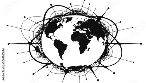 Global Network Connection, World Map Abstract Lines, Digital Communication Concept