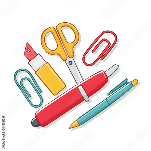 Collection of stationery items on white background