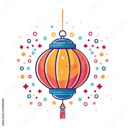 Flat design illustration of a hanging lantern with confetti