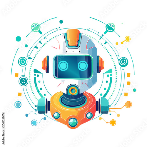 Futuristic robot head with digital circuits