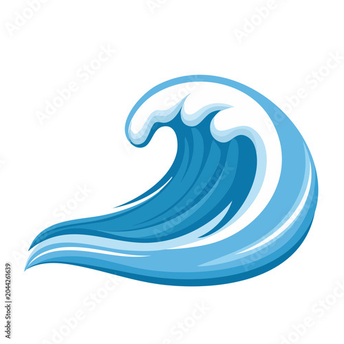 Stylized blue wave with white foam on white background
