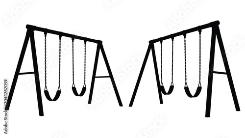 Playground Swing Set Silhouette Against White Background