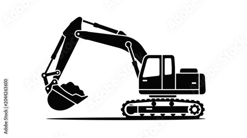 Schilderij op canvas Black excavator icon on white background, construction vehicle silhouette