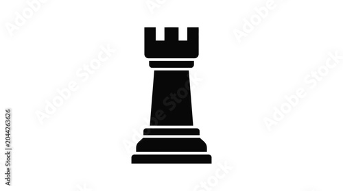 Photos Black Chess Rook Silhouette Icon on White Background