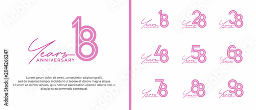 anniversary vector logo set, purple color with handwriting can be use for celebration