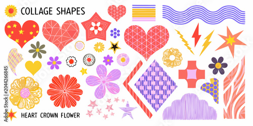 Schilderij op canvas Colorful Collage Shapes Vector Illustration With Floral And Geometric Elements