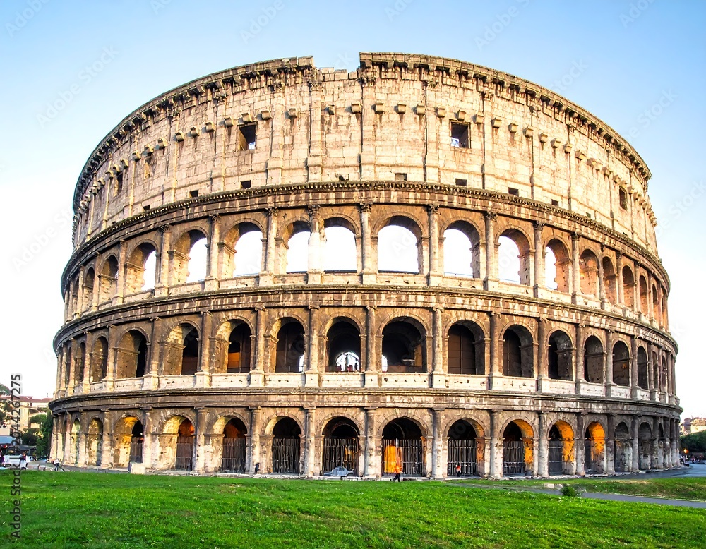 Fototapeta premium Ancient oval amphitheater with arched windows and columns