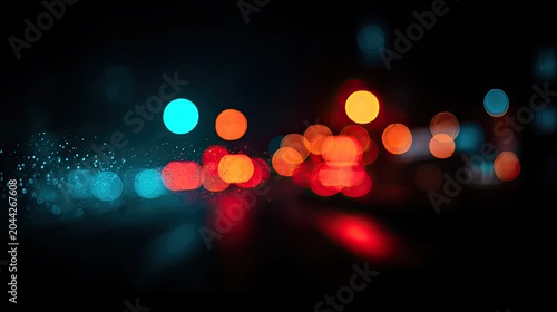 Bokeh lights abstract, out-of-focus city traffic glow at night
