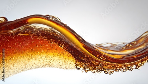 Amber liquid wave with bubbles, close up, high speed