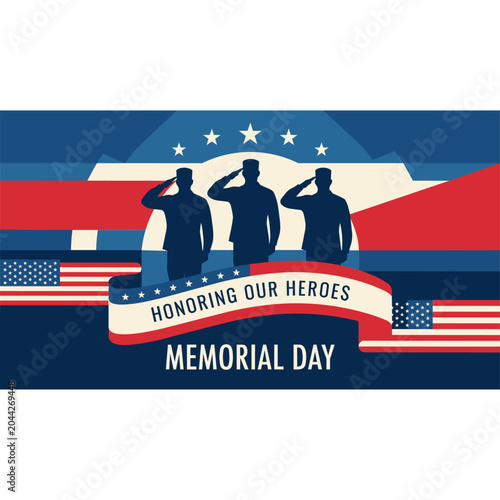 Konstfotografi Minimalist colorful vector illustration honoring veterans on Memorial Day