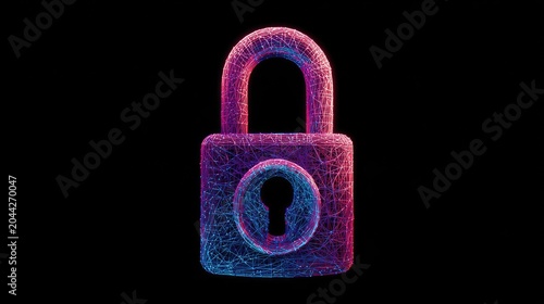 Digital lock with glowing interconnected lines, dark background