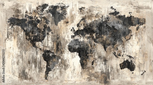 Abstract textured global map art with earthy tones