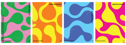 Set of Modern Abstract Posters Featuring Organic Fluid Shapes, Color Block Composition and Retro Pop Art Style