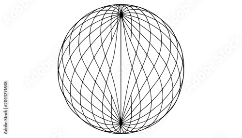 Abstract geometric sphere with intersecting lines on white background